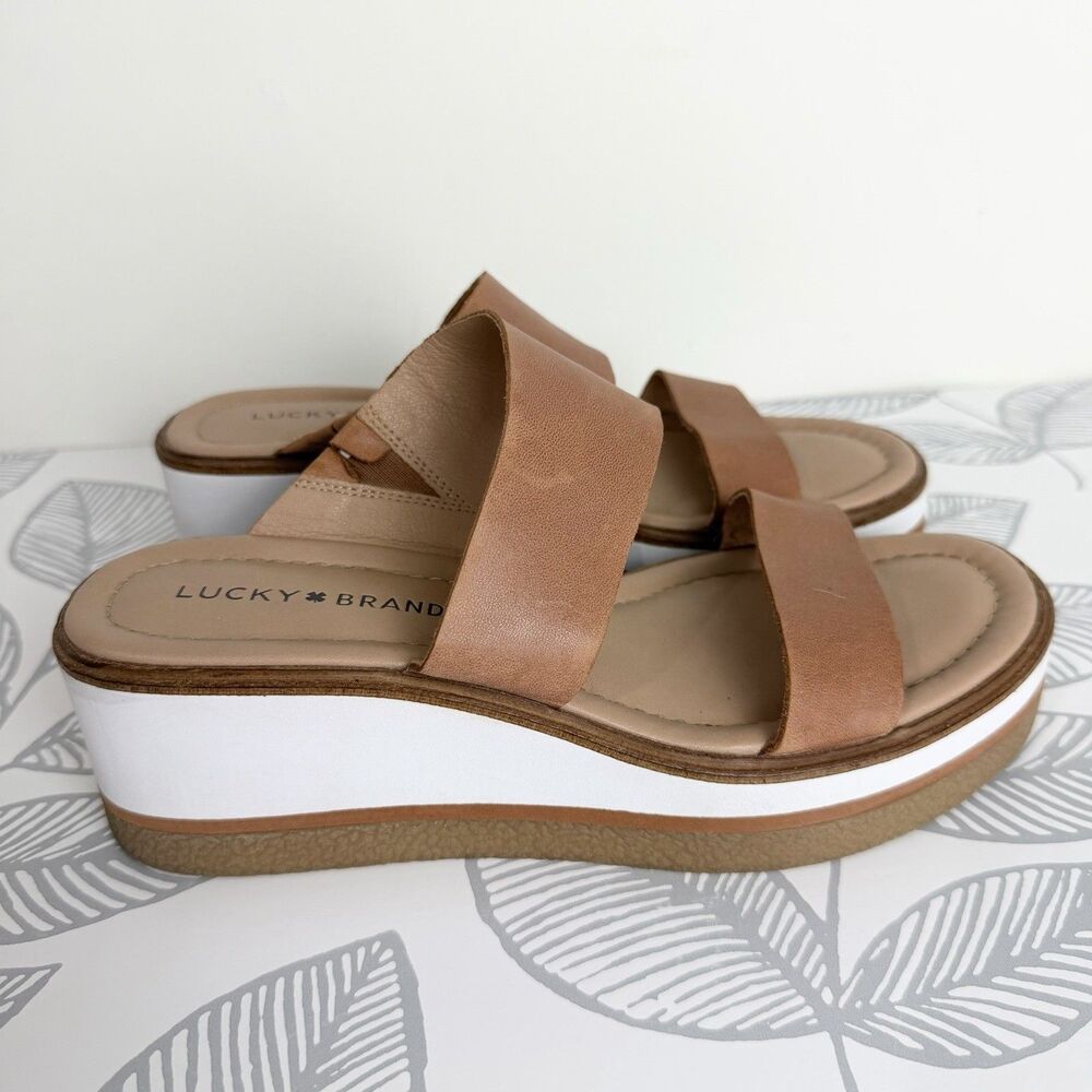 Lucky Brand Tavri Leather Platform Sandals Tan White Women’s 8